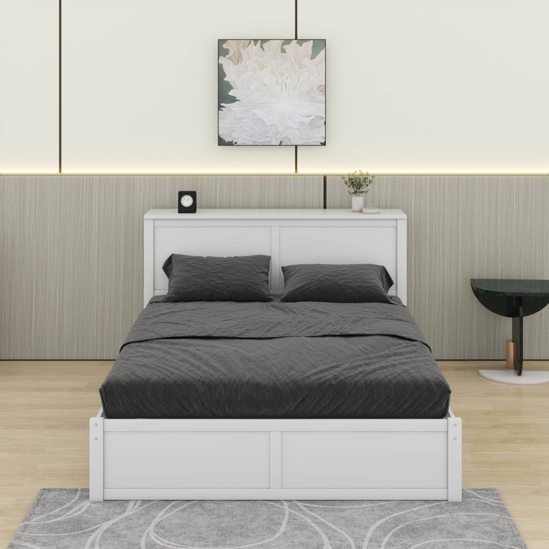 Lit plateforme avec rangement et tablettes gigognes, Grand lit