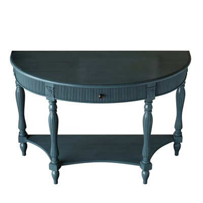 Console demi-lune en bois massif avec tiroir et tablette, table d'entrée incurvée cannelée rétro pour vestibule de salon de couloir, table de canapé à espace étroit avec pieds romains sculptés