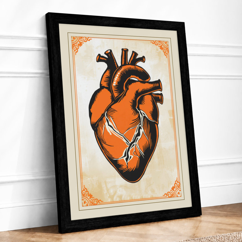 Anatomical Heart Study Vintage - Print, Black, A4 - 29.7 x 21.0 cm