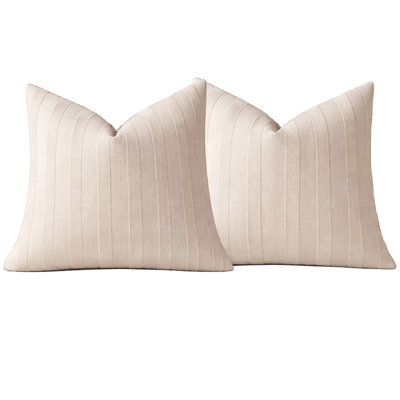 Light Beige Textured Striped Lumbar Throw Pillow With Insert 18" X 18" - Modern Accent Pillow For Couch, Home And Neutral Farmhouse Décor, 2-Pack