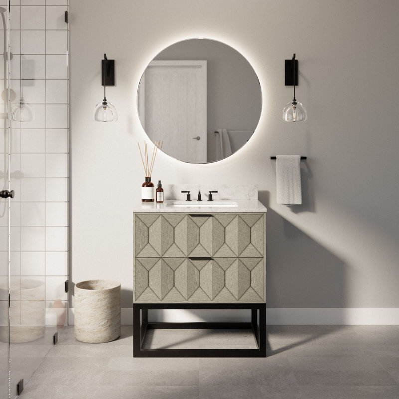 Meuble-lavabo simple 30 po avec comptoir Carlet, Chêne gris