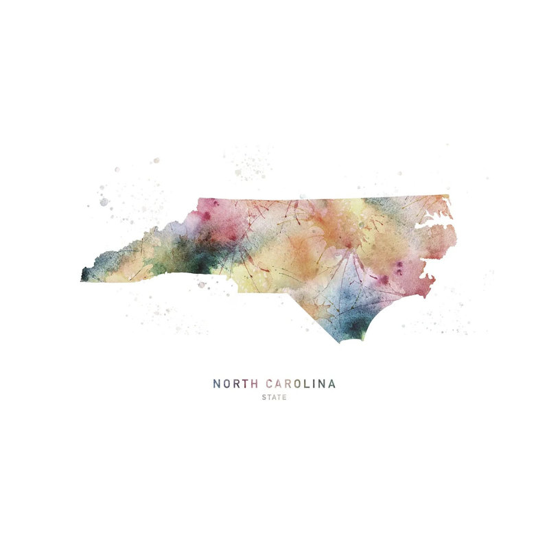 North Carolina Watercolor State Map - Wrapped Canvas Print, 20.32 cm H x 30.48 cm W