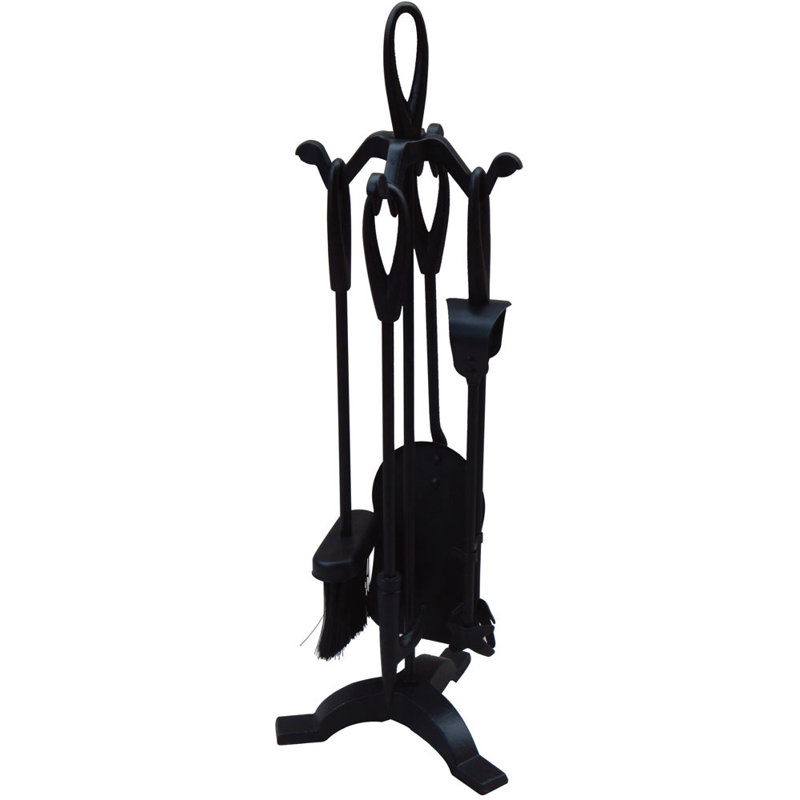 Leonie Steel Fireplace Tool Set, 52.5 cm H x 21 cm W x 20 cm D, Black