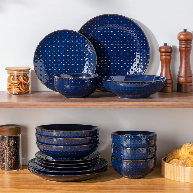 Piece Stoneware Dinnerware Set - Service for 4, Blue