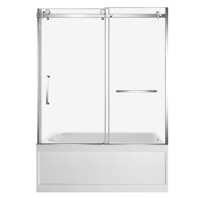 Kingston Brass 60-Inch Acrylic Rectangular 3-Wall Anti-Skid Alcove Tub With Tub Door, Drain, Right, Polished Chrome