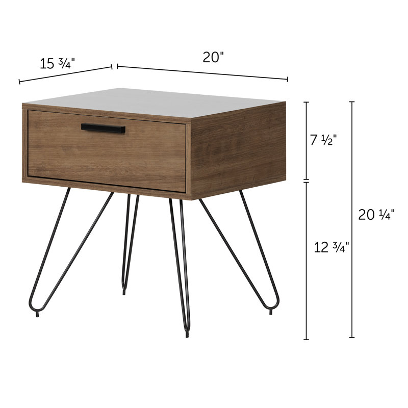 Pure White Scandinavian End Table with Storage Drawer and Metal Hairpin Legs