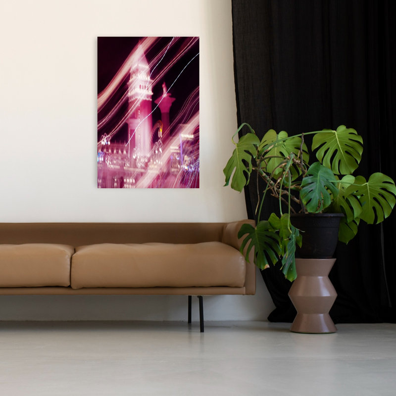 Pink City Trails Abstract Colorful Dreamy City Wall Art Print 1 Piece Wrapped Canvas Wall Art, 121.92cm H x 81.28cm W
