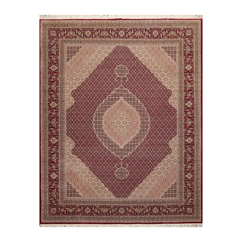 Tapis rouge noué à la main de conception unique 8 pi x 10 pi Feyre