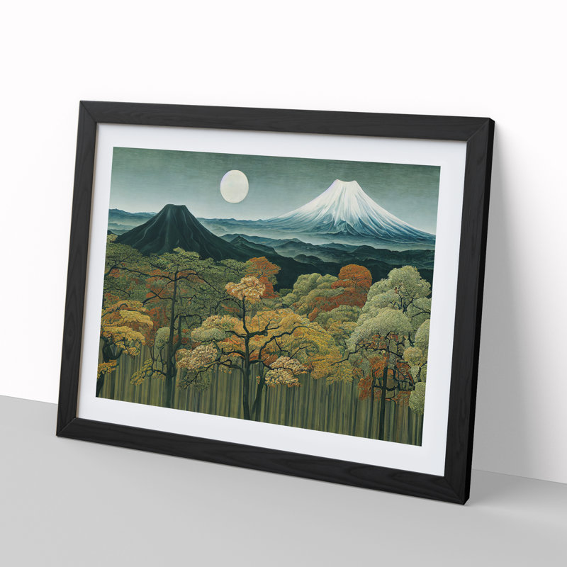 Retro Japanese Forest Vol.4 - Single Picture Frame Painting, Black Framed, 46cm H x 64cm W x 2cm D
