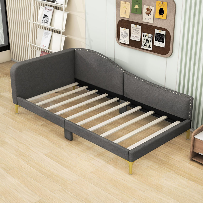 Lit de jour rembourré avec un design élégant et une structure robuste, Gris, Simple