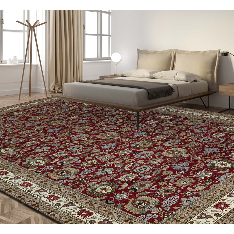 Tapis rouge et crème noué à la main de haute qualité