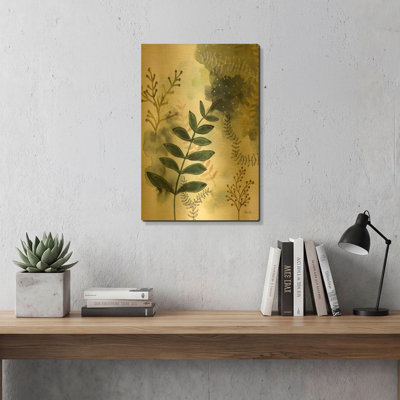 «Wood Land Walk V» par Laura Horn, art mural en métal doré, 16 po x 24 po