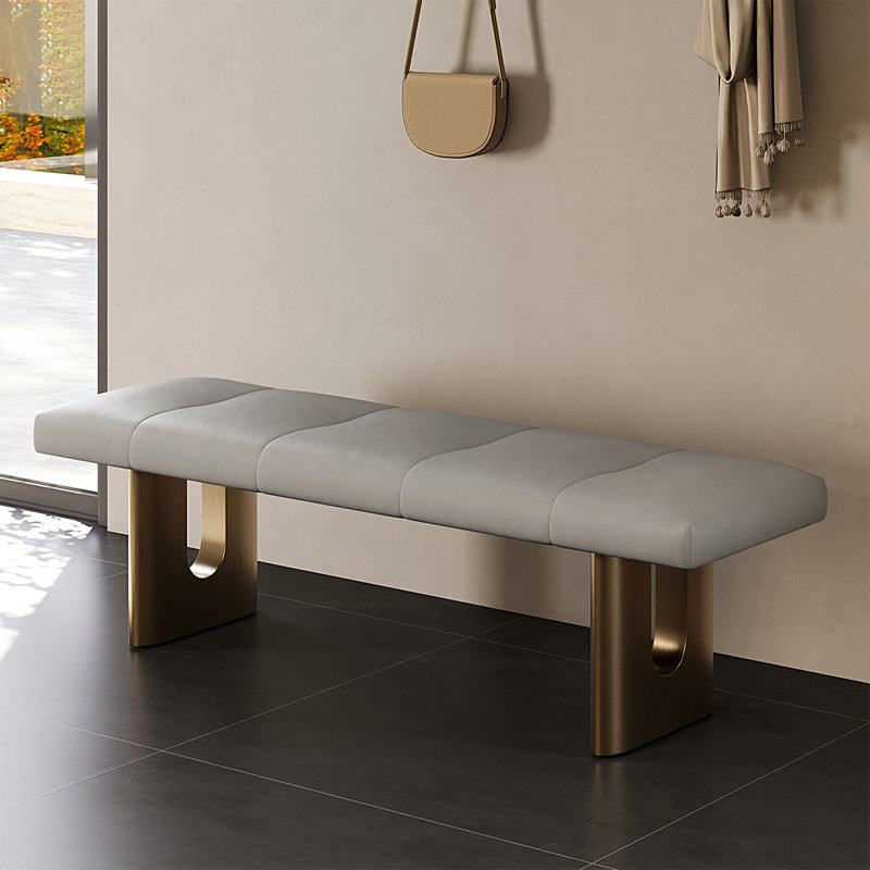 Long banc en cuir gris et gris, Gris
