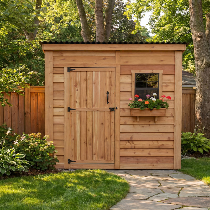 8 ft. W x 4 ft. D Single Door Cedar Wood Storage Shed with Metal Roof