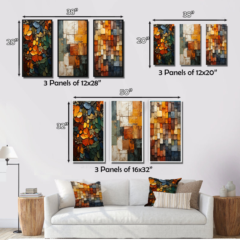 «Hardedge Art Earthy Euphony II», 3 pièces sur toile, Cadre noir, H 20 po x l 36 po