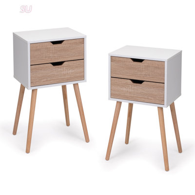 Table de chevet moderne avec 2 tiroirs, pieds en bois massif et rangement spacieux pour la décoration de la chambre à coucher et du salon
