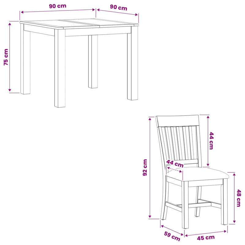 Oak Solid Wood Dining Set, Beige, 5