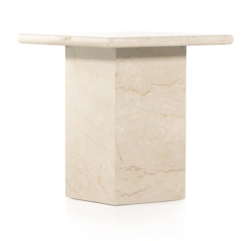 Cream Marble Square Block End Table