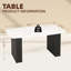 Table de salle à manger rectangulaire moderne en verre trempé avec base en métal à double piédestal et motif en marbre-1170564096-1170564098