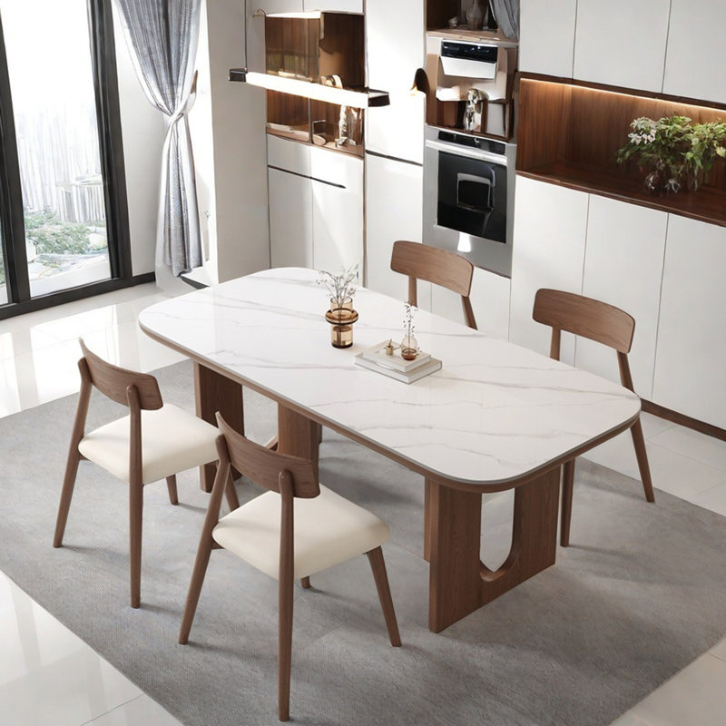 Casual simple rectangular dining table set, 29.5"H x 70.9"L x 35.4"W