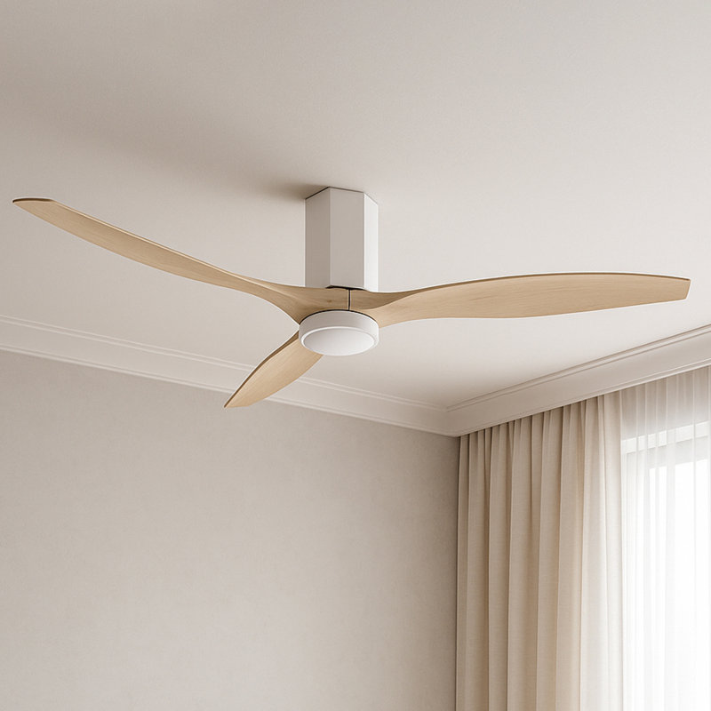 Ventilateur de plafond avec lumières DEL Brocken, Blanc mat / naturel, 60"