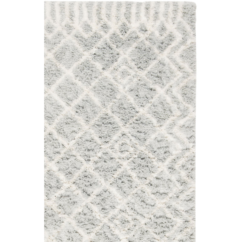 Derron Hand Tufted Nz Wool/Cotton Geometric Rug in Blue/Ivory, Rectangle 4' x 6'