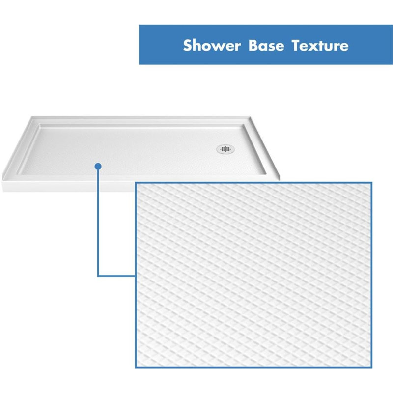 Base de douche 60 po x 36 po, base de douche à simple seuil avec drain efficace, bac de douche avec surface texturée antidérapante (drain non inclus)