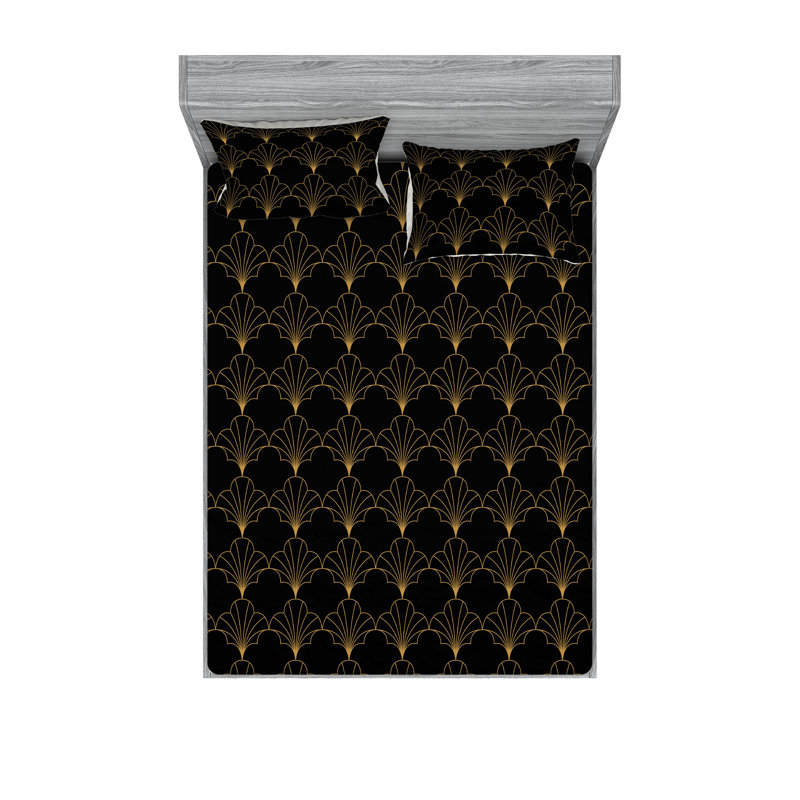  Ensemble de draps en microfibre géométrique, Ensemble de draps très grand californien avec 2 t, Noir / brun sable