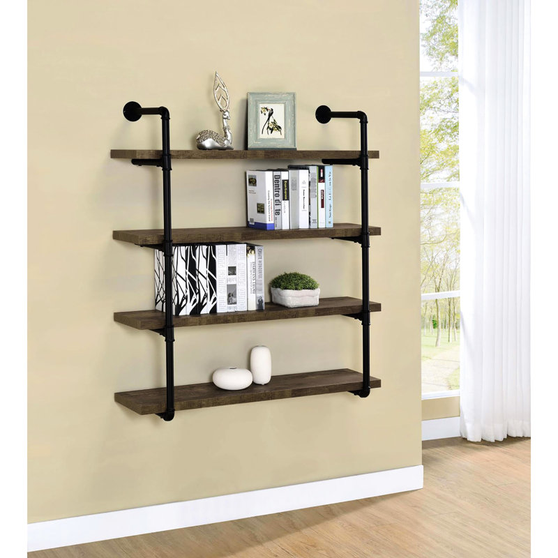 Tablette murale noire et brune de 40 pouces de style rustique avec structure en métal, solution de rangement pratique et chêne ajoute une ambiance