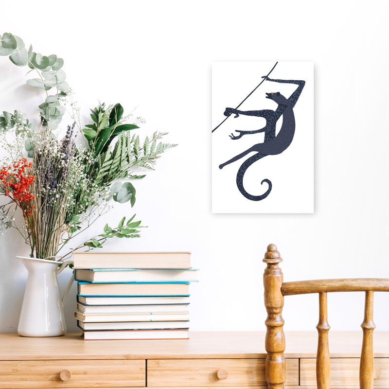 Curious Blue Creature Climbing Abstract Contemporary Wall Art Print, 45.72cm H x 30.48cm W