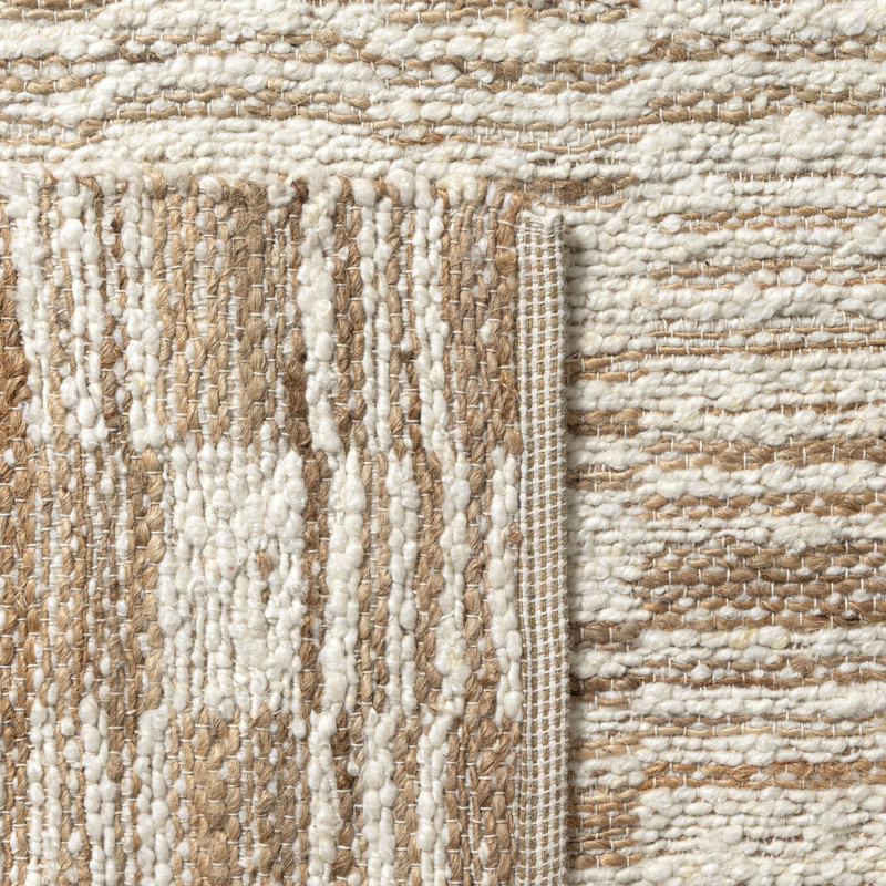 Beige/Ivory Contemporary Checkered Flatweave Wool Blend Indoor Area Rug, Rectangle 5'9" x 8'9"