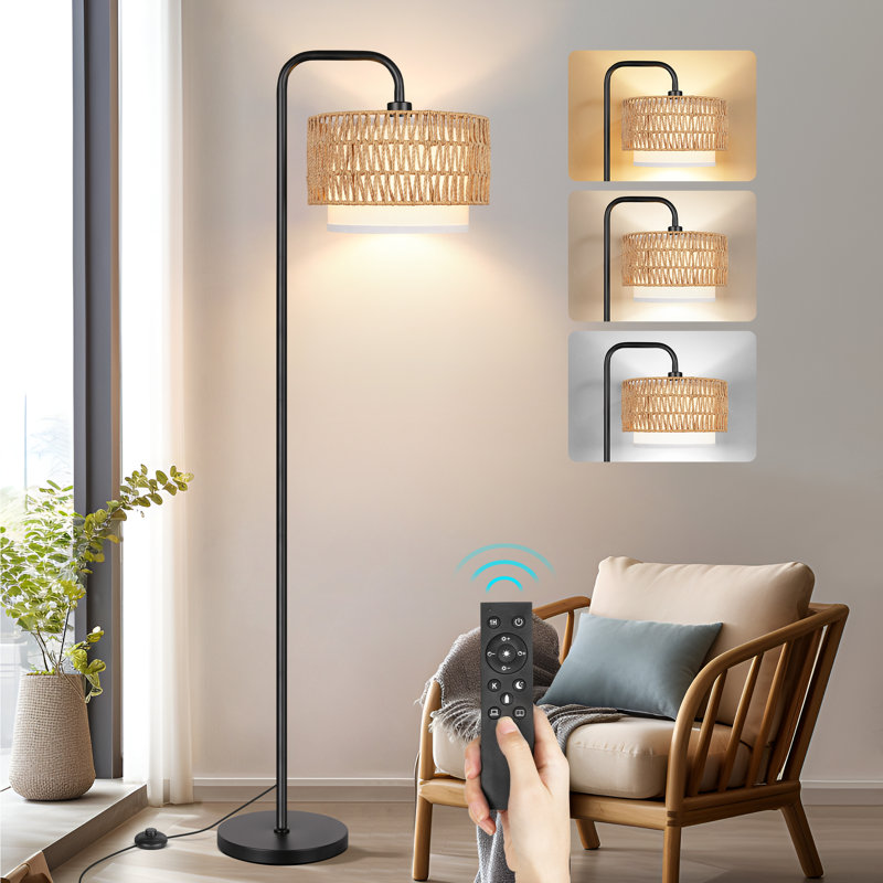 Ashea 68'' Arched Floor Lamp, Black, Black