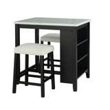 Transitional Bar Table Set With Upholstered Tufted Stools And USB Ports,Set Of 3