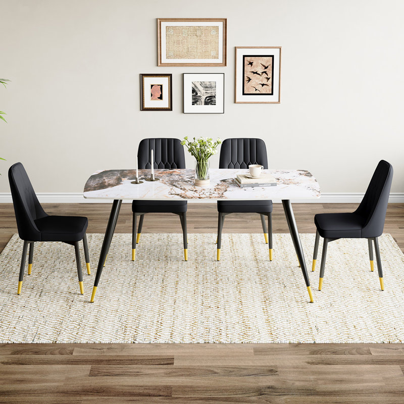 5 - Piece Marble Top Dining Set, Black