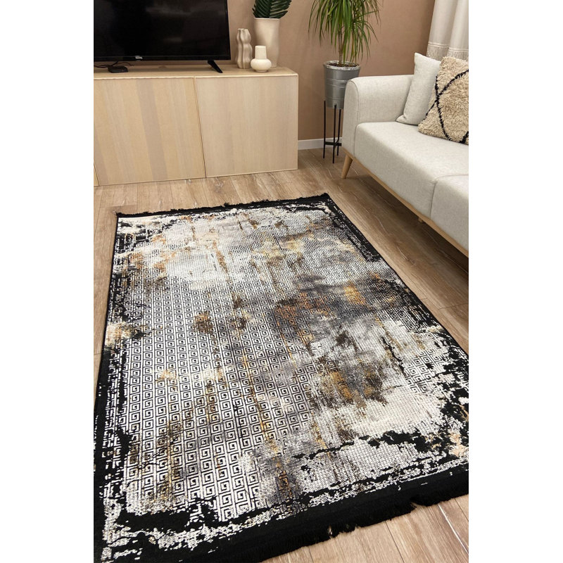 Tapis noir et blanc lavable, Rectangle 3 pi 11 po x 5 pi 11 po