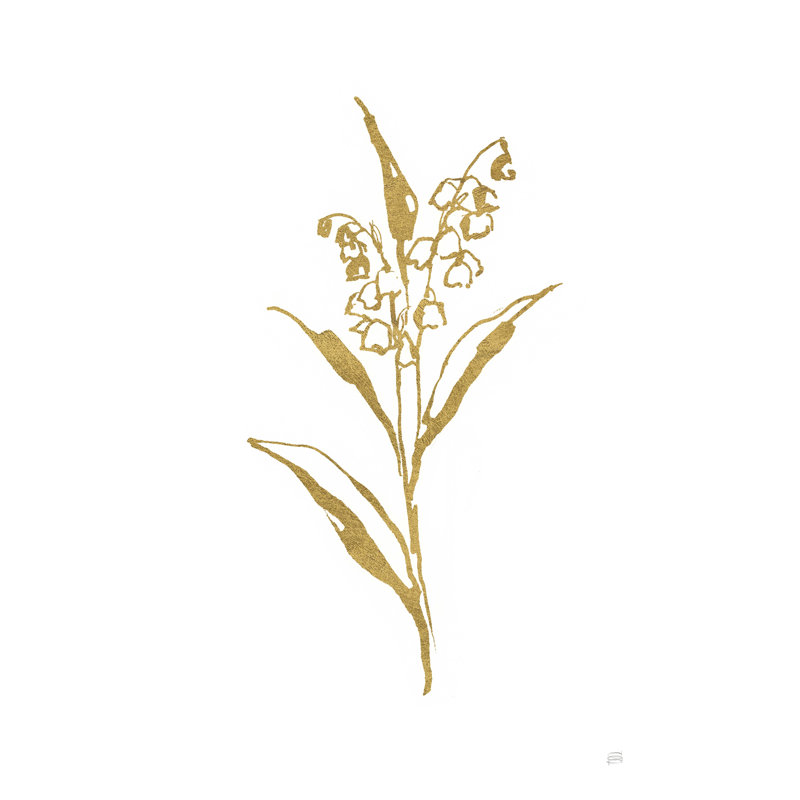 «Gold Line Lily of the Valley II», peinture sur toile tendue, H 12 po x l 8 po, Toile tendue, Non