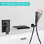 Robinet de baignoire mural de style moderne en noir mat avec douche à main, bec cascade et support de baignoire rouille, bec, balance