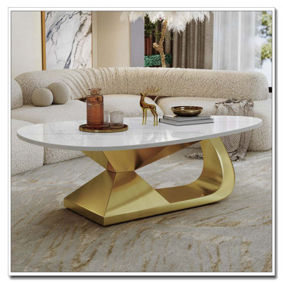 Table basse en pierre frittée avec base en acier inoxydable