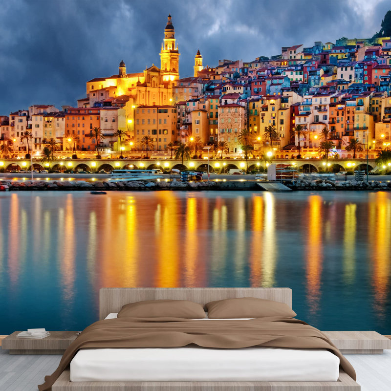 Grand papier peint auto-adhésif Provence Village Menton, L 66 po x l 96 po