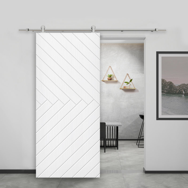 Porte de grange à panneaux et en bois manufacturé avec quincaillerie d'installation, 36 po x 84 po, Blanc, Acier inoxydable