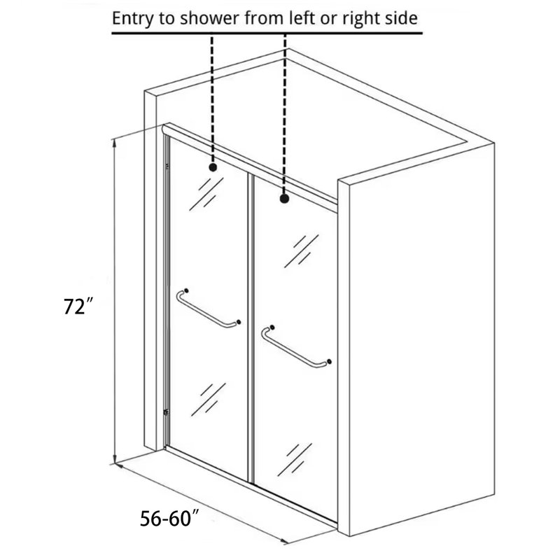 56 To 60 In. W X 72 In. H Semi Frameless Double Sliding Shower Door With 5/16 In. Tempered Clear Glass, Matte Black