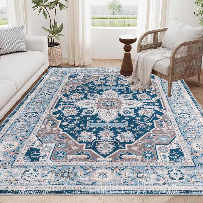 Vintage Bohemian Persian Non-slip Washable Area Rug, Rectangle 6' x 9'
