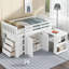Lit mezzanine en bois d'hévéa avec armoire de rangement, tiroirs, tablettes, bureau coulissant, barrière de sécurité et échelle-2003683239