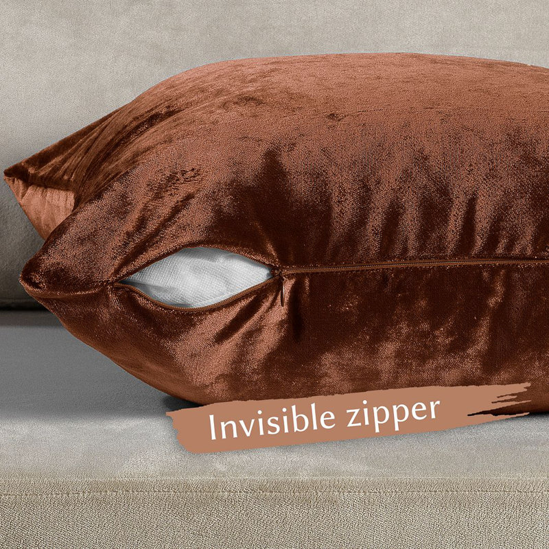 Housse de coussin en velours brillant, Orange brûlé, Carré de 22 po