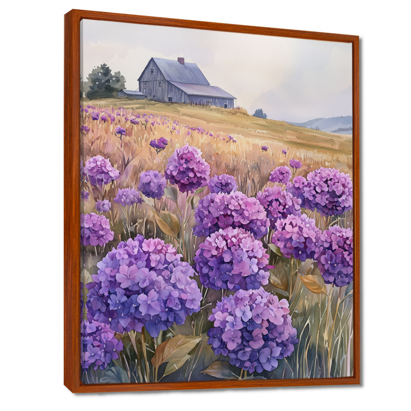 Iolando Hydrangeas Field In The D lait Farm II - Hydrangea, art mural sur toile, H 20 po x l 12 po, Brun