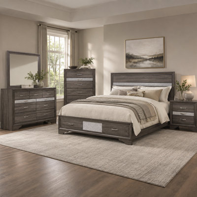 Ensemble de chambre à coucher complet Ryder 5 pièces avec tête de lit à panneaux et pied de lit à deux tiroirs
