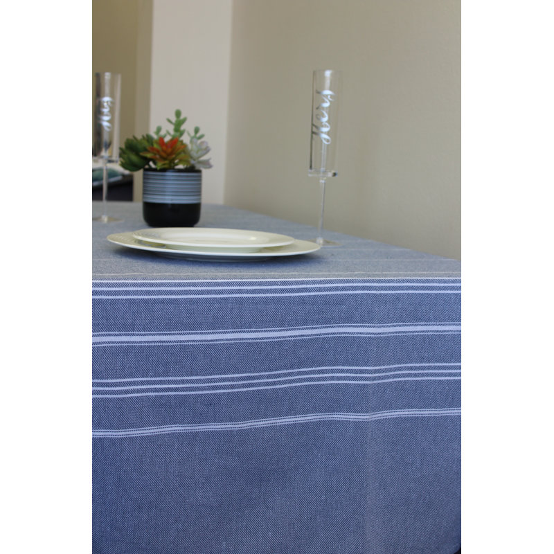 Cannady Striped 100% Cotton Tablecloth, Blue, 60" W Round