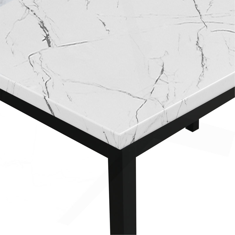 Lynnhaven Dining Table with Laminated Faux Marble Top and Metal Legs, White Marble, 30”H x 45”L x 28.5”W