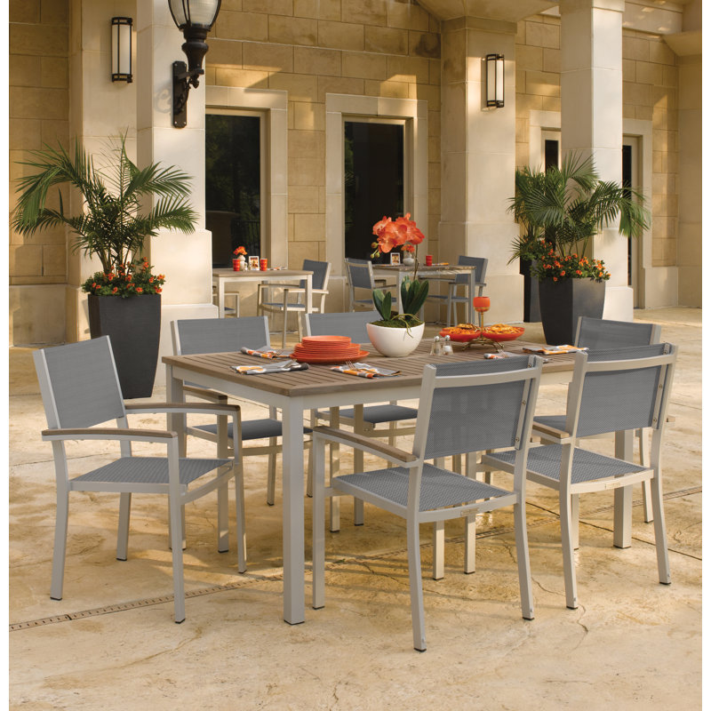 Travira 7-Piece Dining Set, Titanium Basketweave, Vintage Teakwood