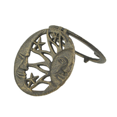 Heurtoir de porte céleste en fonte, bronze, soleil, lune et étoiles - L 4,5 po x l 1 po x H 4,5 po
